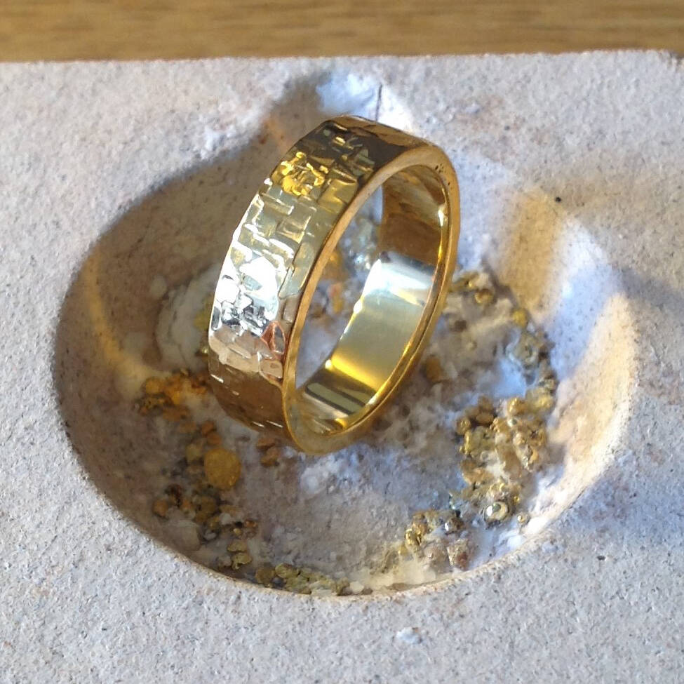 The Aneira ring in rare Welsh Gold with a distinctive hammered finish