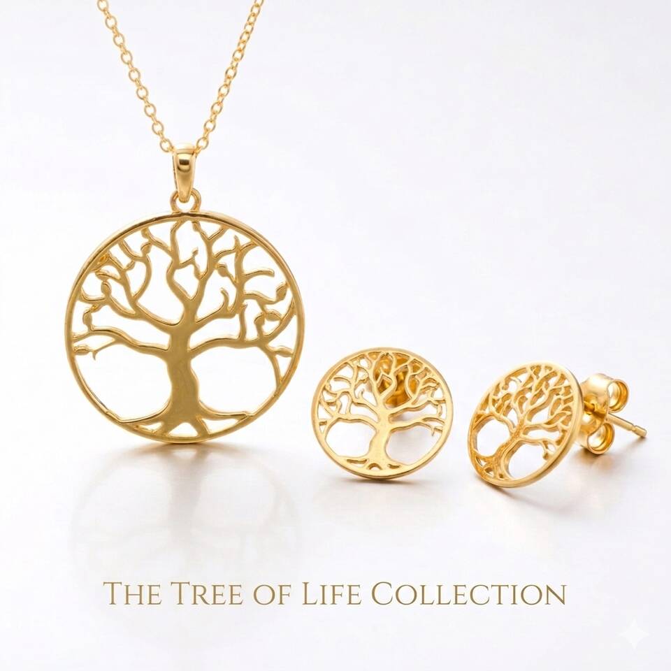 The Tree of Life necklace (pendant) and earrings in 20% Welsh gold or 100% Welsh gold