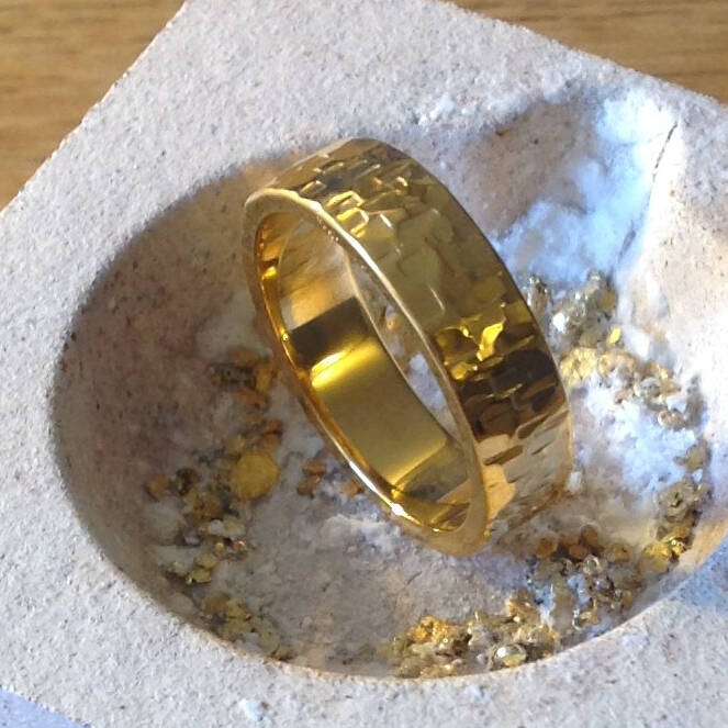 The Boudica ring in rare Welsh Gold with a distinctive hammered finish